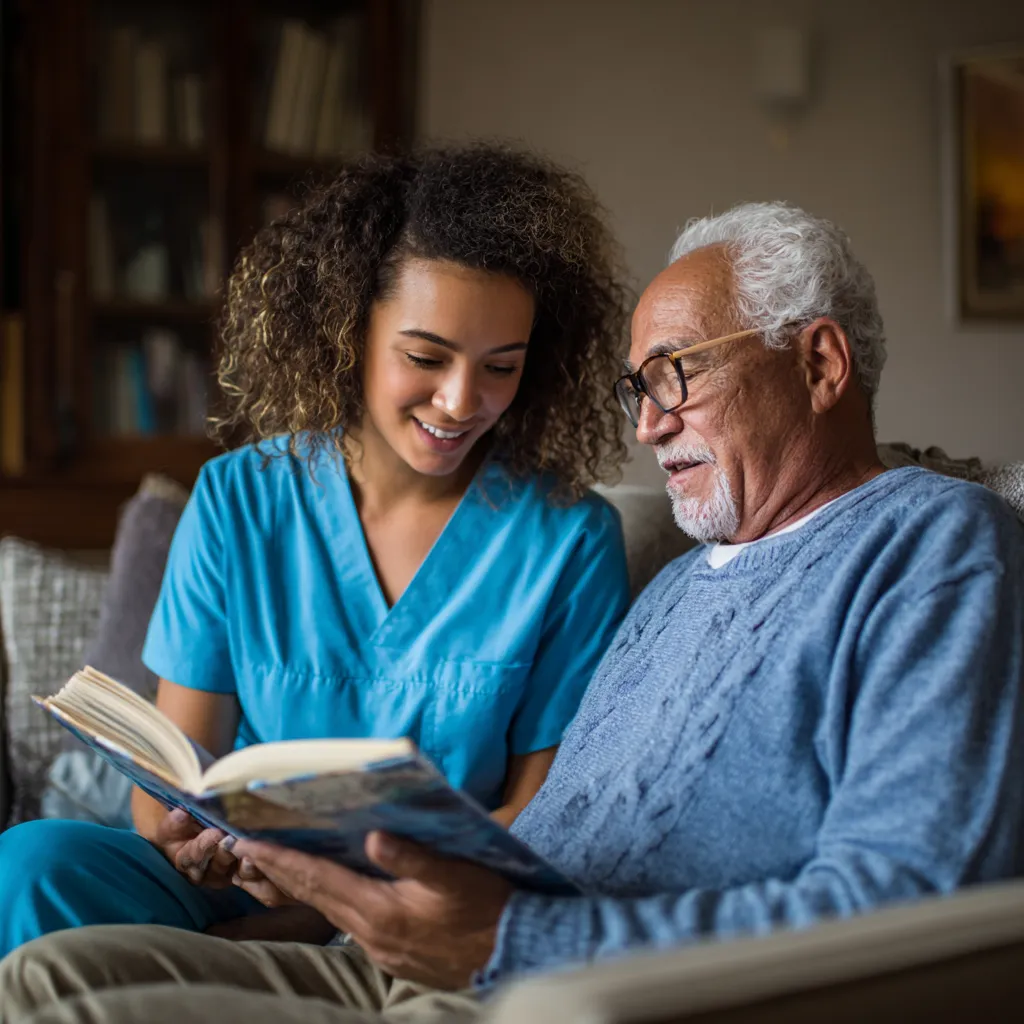 dallas in home caregiver reading book